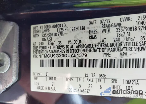 2013 Ford Escape Se z USA, uszkodzony, nr VIN 1FMCU9GX3DUA51379